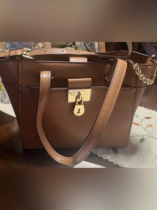 Calvin Klein Handbags - Calvin Klein Chestnut Brown Structured Satchel with Gold Hardware